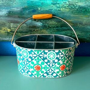 Fabric Covered Metal Caddy, Utensil Holder with Handle
